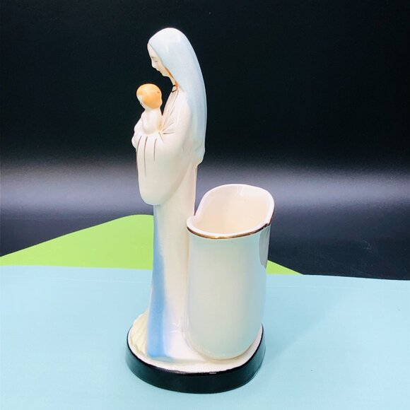 Vintage 60s SHAFFORD Porcelain Madonna with Baby Planter Rosary Holder Figurine - Picture 7 of 15